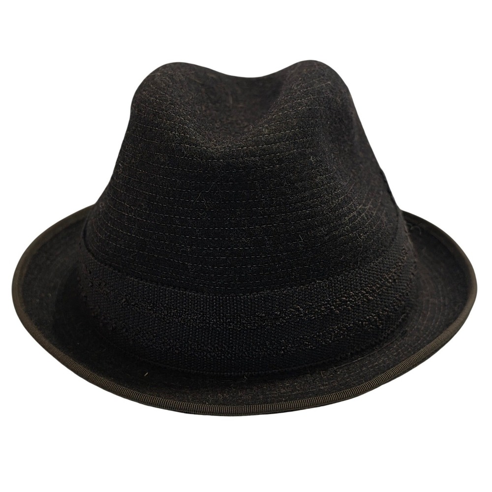 Vintage Sears Roebuck Mens Black Wool‎ Fedora Hat Stingy Brim Feather Pin Trim